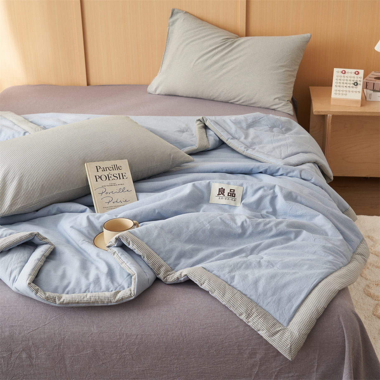 91家纺网 家纺一手货源 找家纺 恬思语家纺 2026春夏新款里外全棉纯棉纯色棉花夏被-百丽系列 百丽-蓝