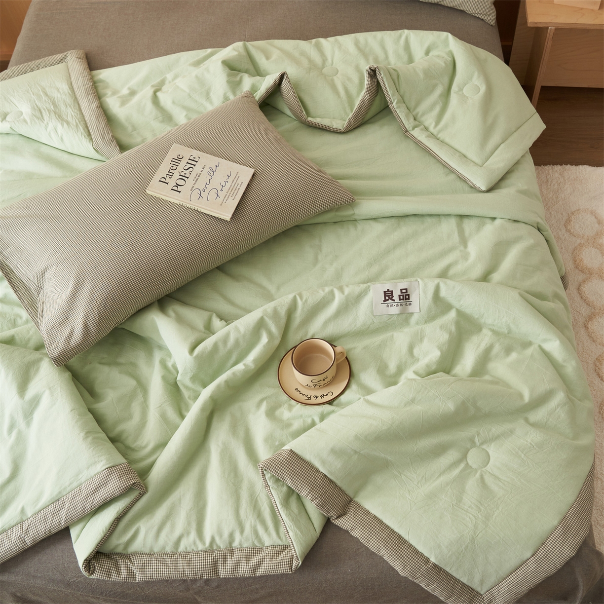 91家纺网 家纺一手货源 找家纺 恬思语家纺 2026春夏新款里外全棉纯棉纯色棉花夏被-百丽系列 百丽-绿