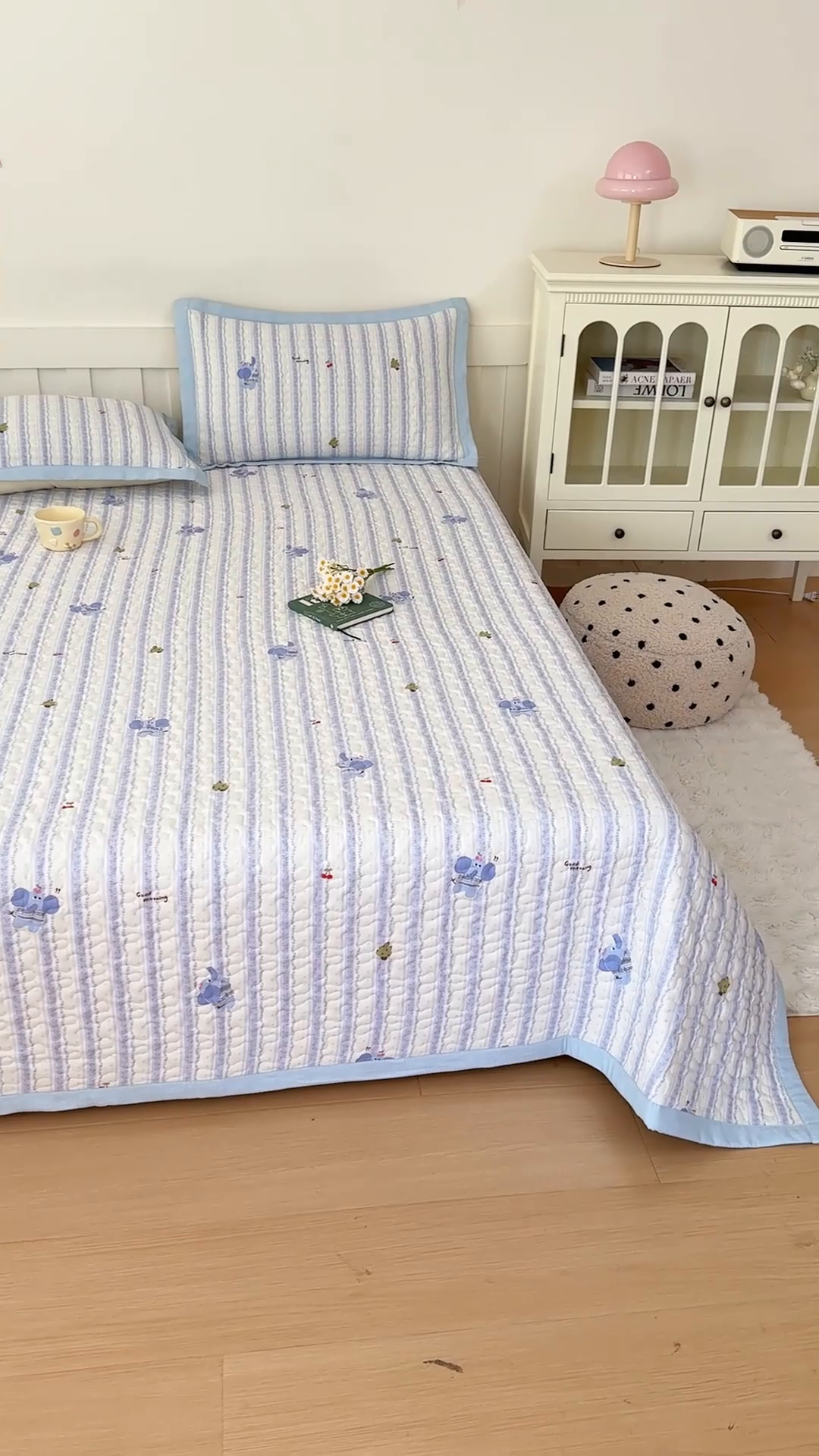 91家纺网 家纺一手货源 找家纺 999家纺 2026新款四季跑量款A类云感双层纱床盖床单三件套夹棉榻榻米炕盖(提供买家秀） 条纹象【简约款】