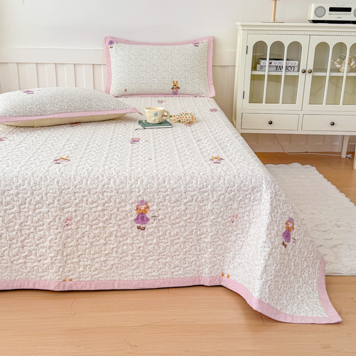 91家纺网 家纺一手货源 找家纺 999家纺 2026新款四季跑量款A类云感双层纱床盖床单三件套夹棉榻榻米炕盖(提供买家秀） 寻梦粉【简约款】