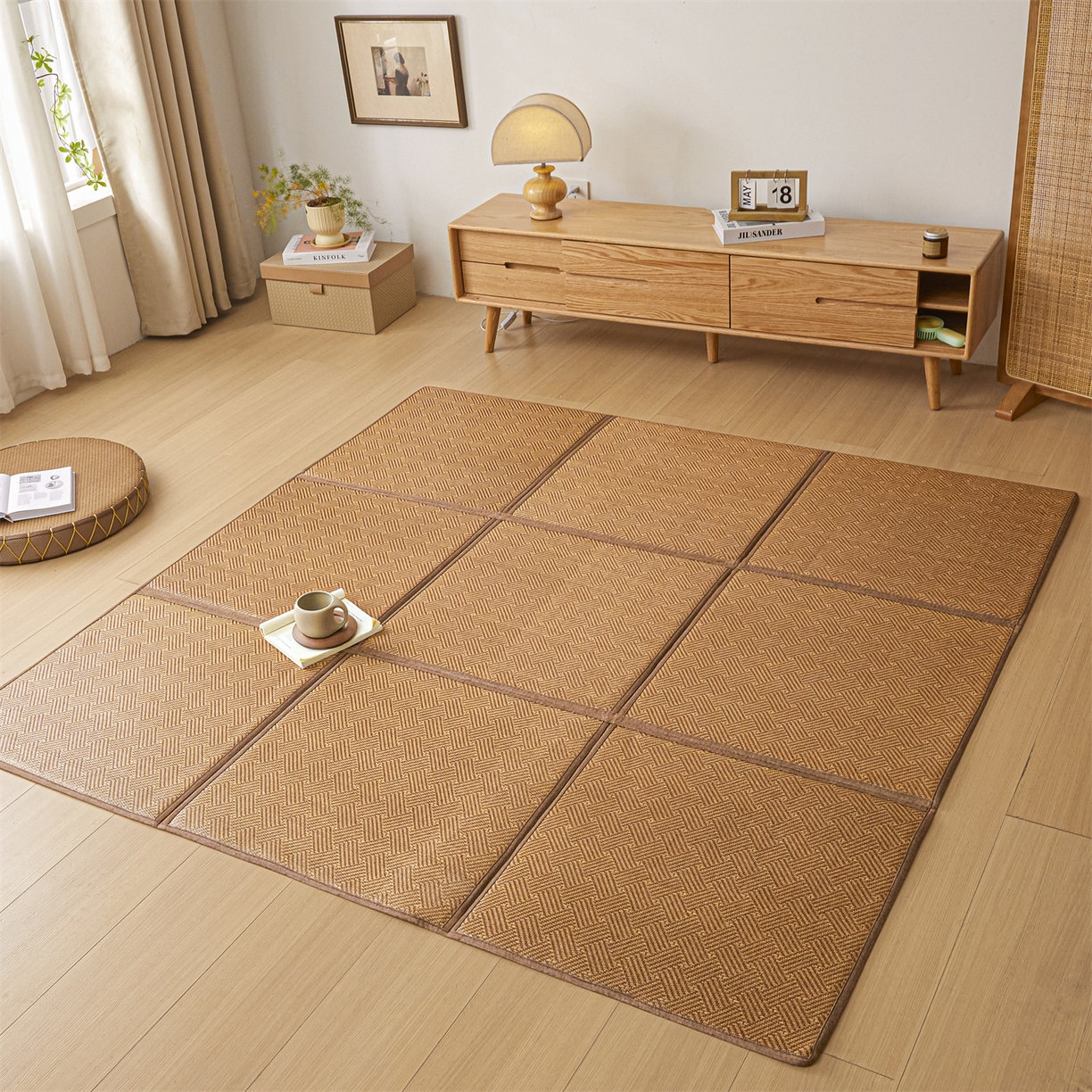 91家纺网 家纺一手货源 找家纺 新太阳蚊帐 2026新款夏季拼接地垫 棕韵雅舍