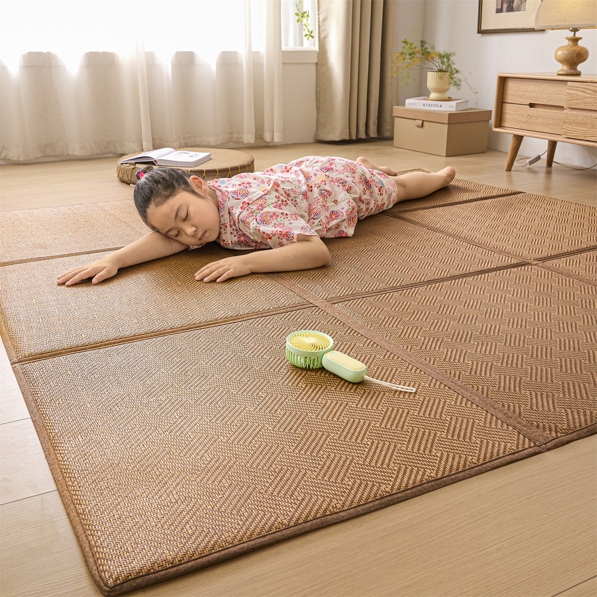 91家纺网 家纺一手货源 找家纺 新太阳蚊帐 2026新款夏季拼接地垫 棕韵雅舍