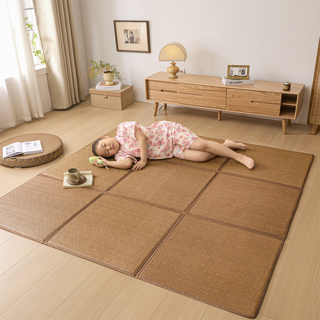 91家纺网 家纺一手货源 找家纺 新太阳蚊帐 2026新款夏季拼接地垫 棕韵雅舍