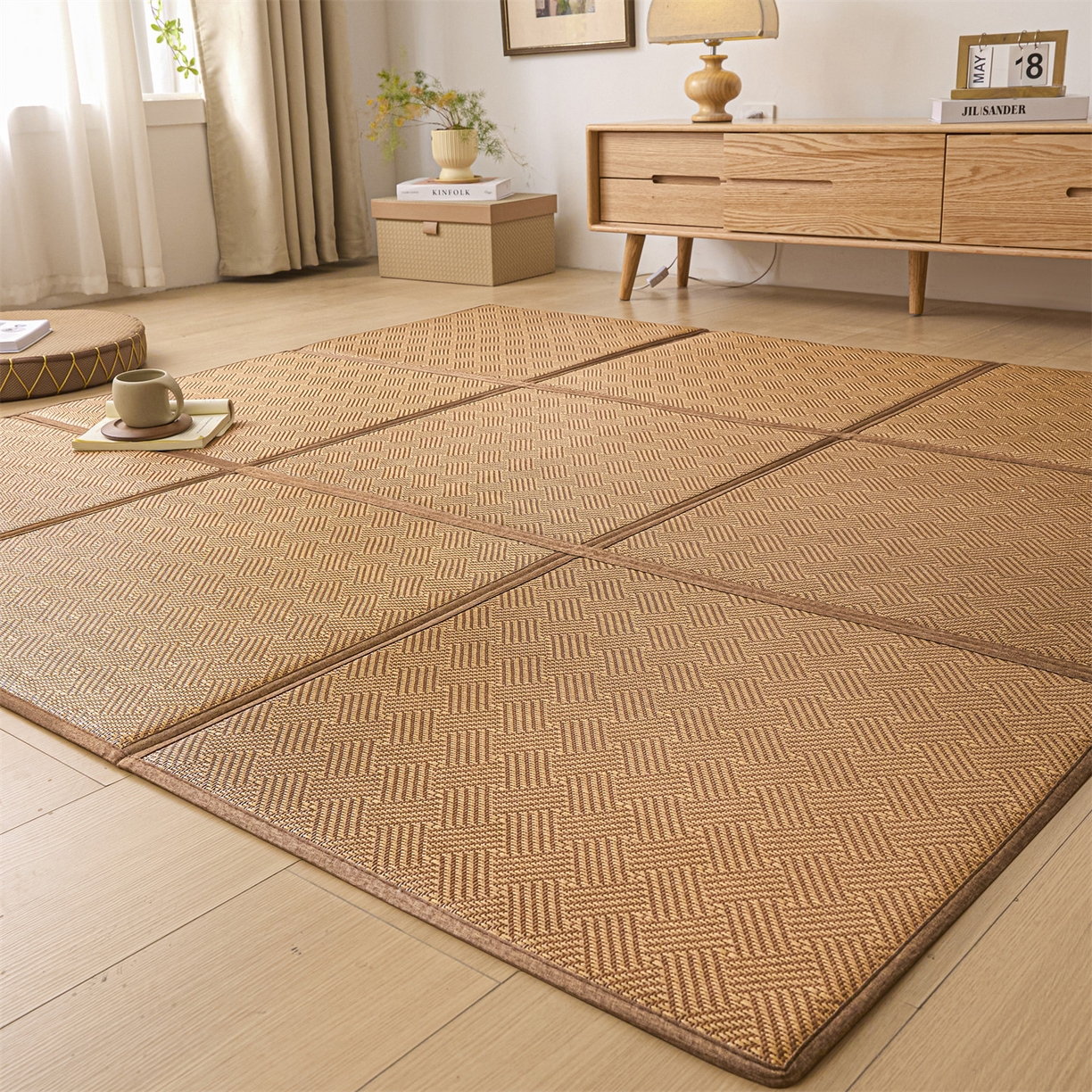 91家纺网 家纺一手货源 找家纺 新太阳蚊帐 2026新款夏季拼接地垫 棕韵雅舍