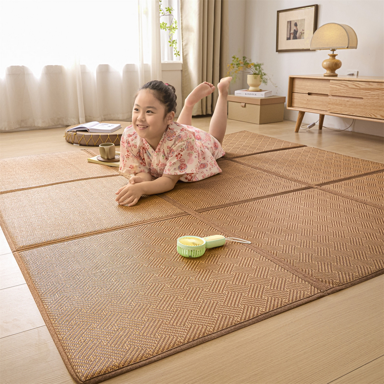 91家纺网 家纺一手货源 找家纺 新太阳蚊帐 2026新款夏季拼接地垫 棕韵雅舍