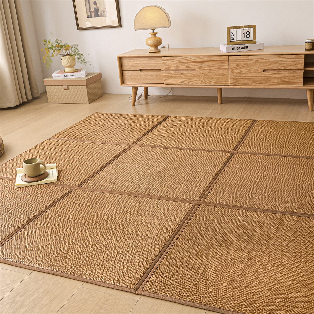 91家纺网 家纺一手货源 找家纺 新太阳蚊帐 2026新款夏季拼接地垫 棕韵雅舍