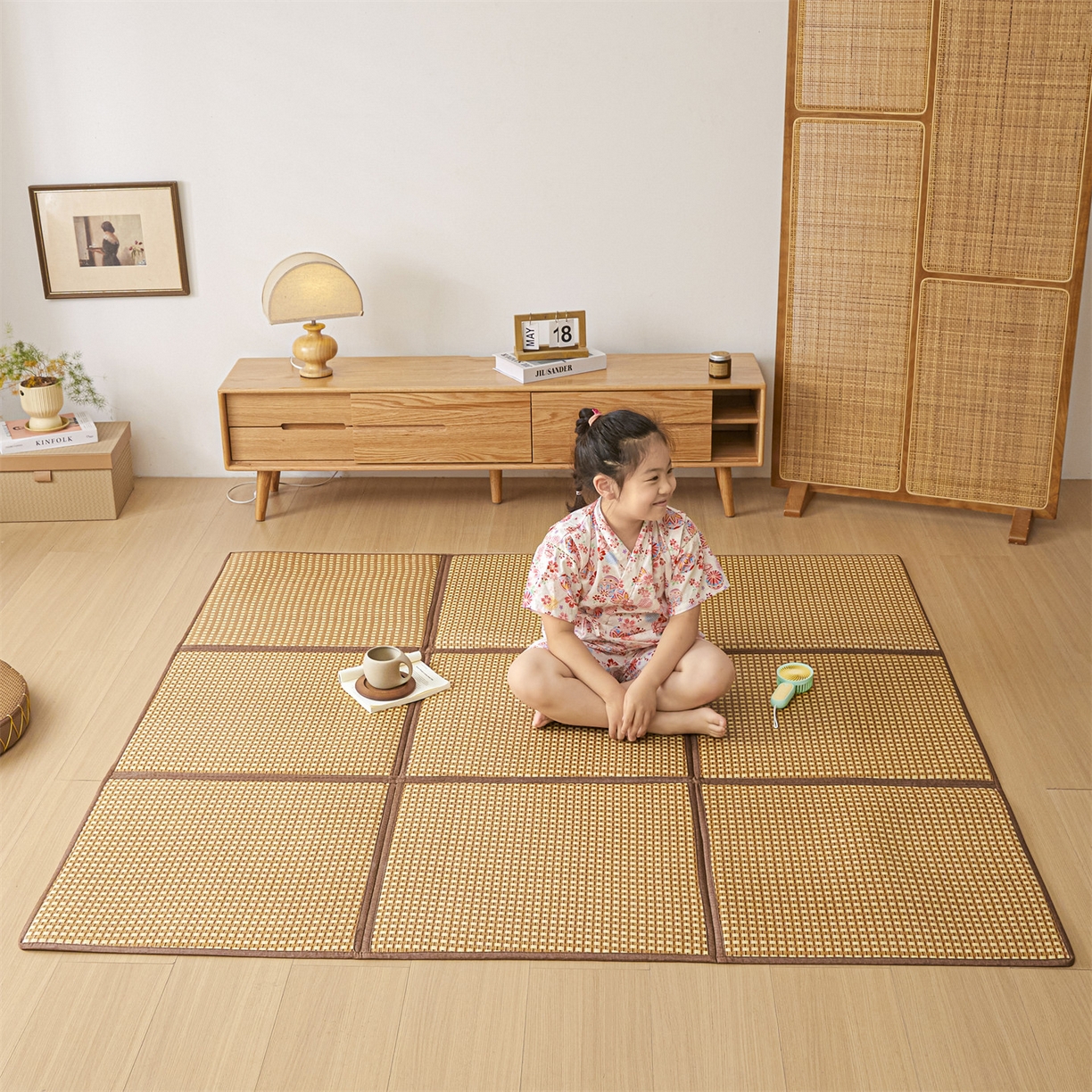 91家纺网 家纺一手货源 找家纺 新太阳蚊帐 2026新款夏季拼接地垫 格纹逸境