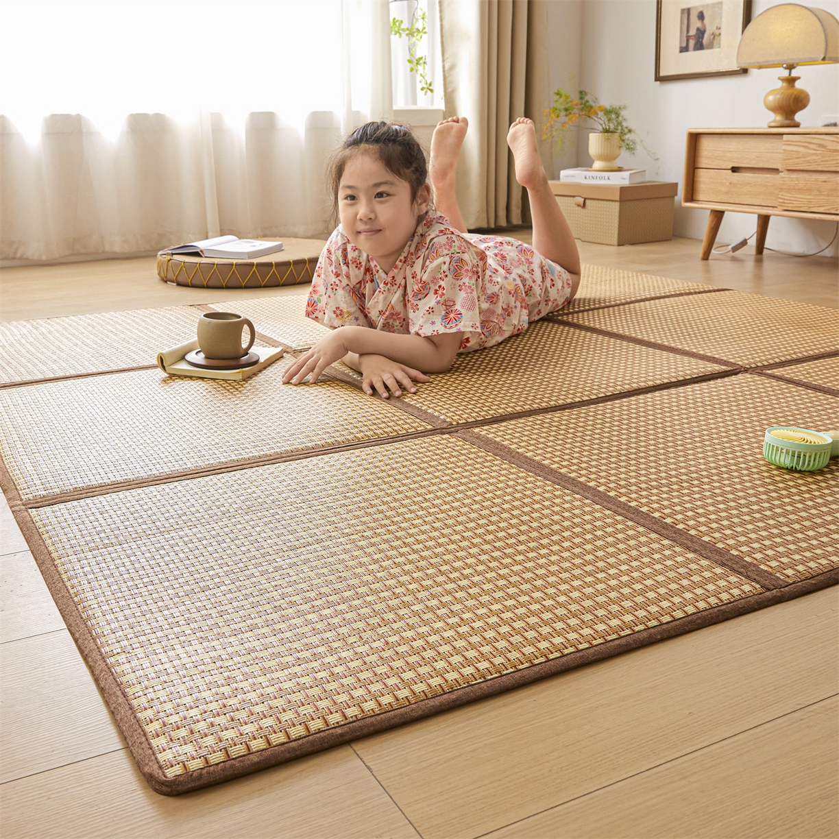 91家纺网 家纺一手货源 找家纺 新太阳蚊帐 2026新款夏季拼接地垫 格纹逸境