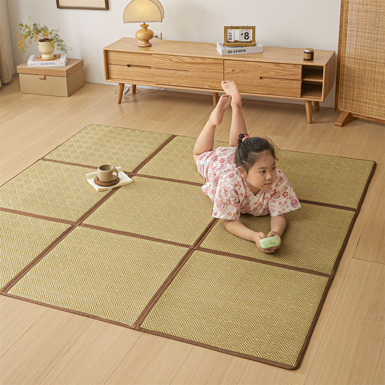 91家纺网 家纺一手货源 找家纺 新太阳蚊帐 2026新款夏季拼接地垫 绿韵悠居