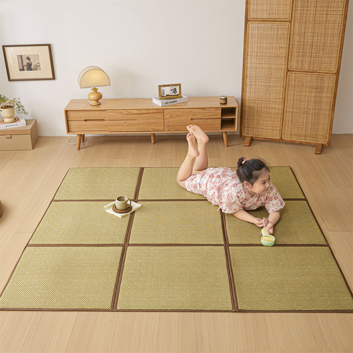 91家纺网 家纺一手货源 找家纺 新太阳蚊帐 2026新款夏季拼接地垫 绿韵悠居