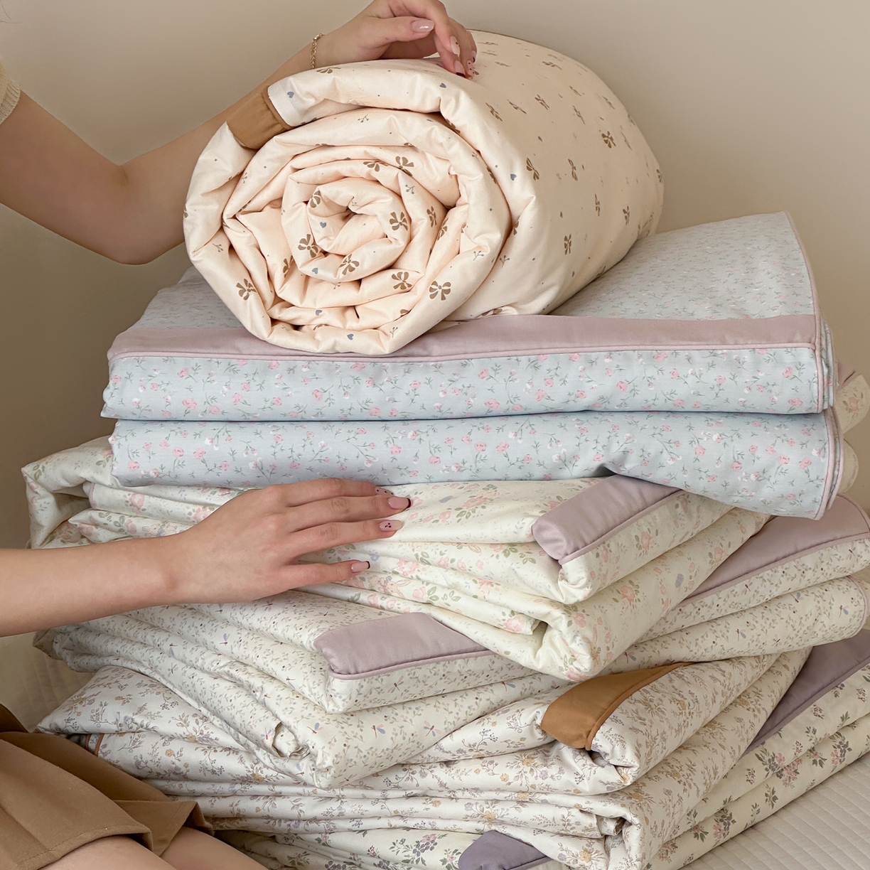 91家纺网 家纺一手货源 找家纺 （总）一加一 2026新款活性印花透气工艺大豆夏被夏凉被空调被四件套-棉花叙