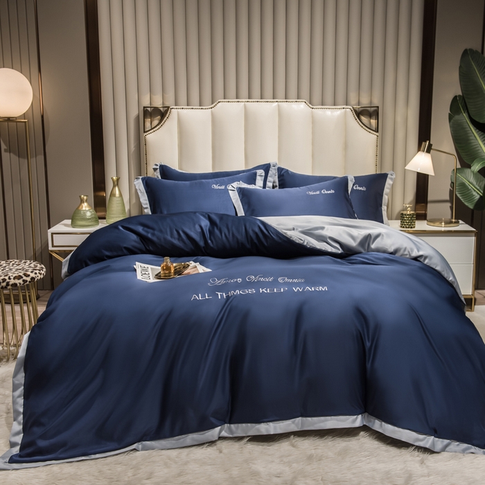 91家纺网 家纺一手货源 找家纺 丝印良品 2026新款水洗真丝盛夏系列四件套单被套四件套 宾利蓝