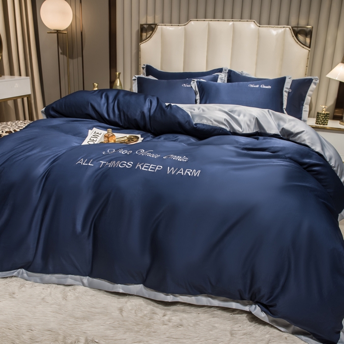 91家纺网 家纺一手货源 找家纺 丝印良品 2026新款水洗真丝盛夏系列四件套单被套四件套 宾利蓝