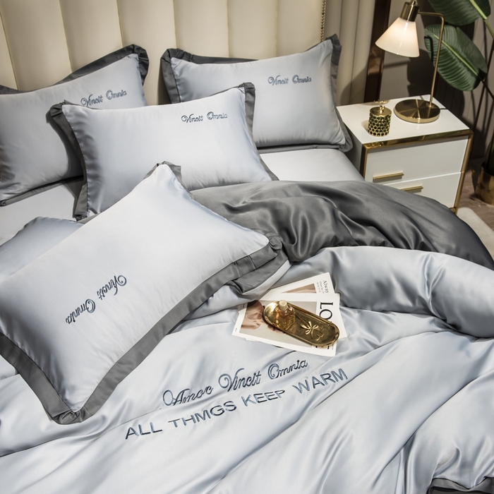 91家纺网 家纺一手货源 找家纺 丝印良品 2026新款水洗真丝盛夏系列四件套单被套四件套 高级灰