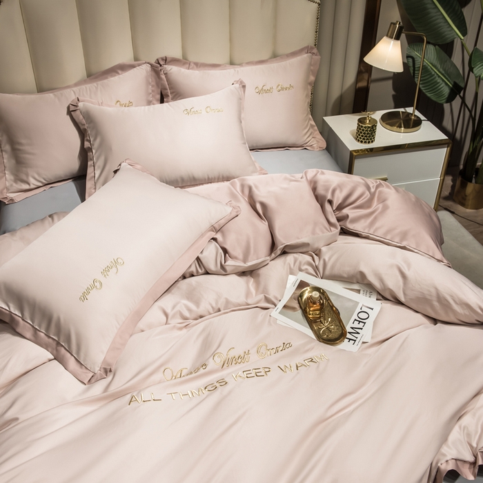 91家纺网 家纺一手货源 找家纺 丝印良品 2026新款水洗真丝盛夏系列四件套单被套四件套 粉玉香槟