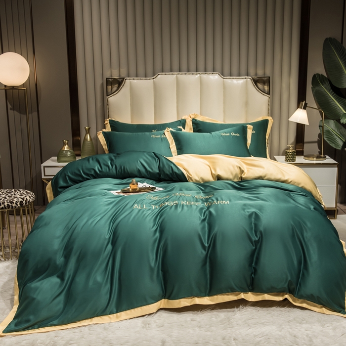 91家纺网 家纺一手货源 找家纺 丝印良品 2026新款水洗真丝盛夏系列四件套单被套四件套 宝石绿