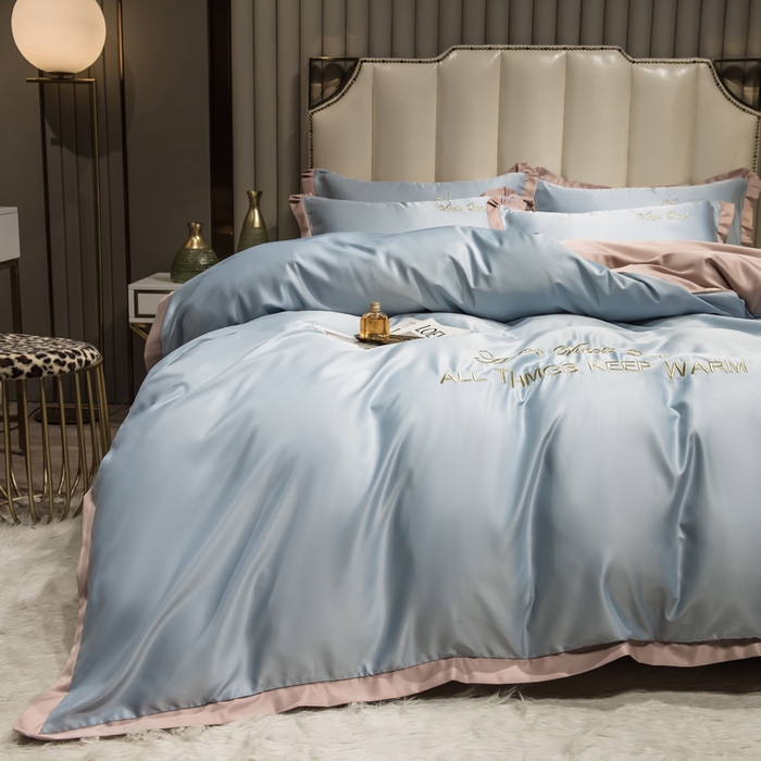 91家纺网 家纺一手货源 找家纺 丝印良品 2026新款水洗真丝盛夏系列四件套单被套四件套 月光蓝