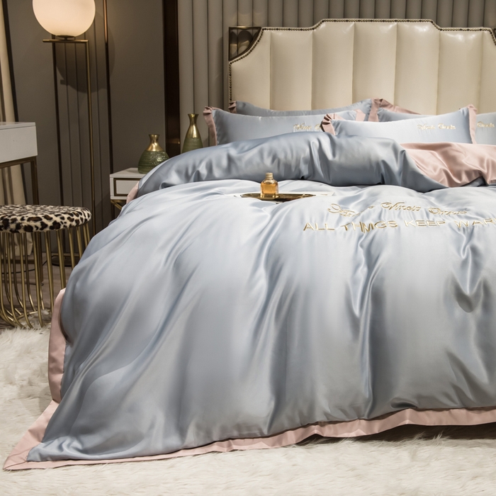 91家纺网 家纺一手货源 找家纺 丝印良品 2026新款水洗真丝盛夏系列四件套单被套四件套 北卡蓝