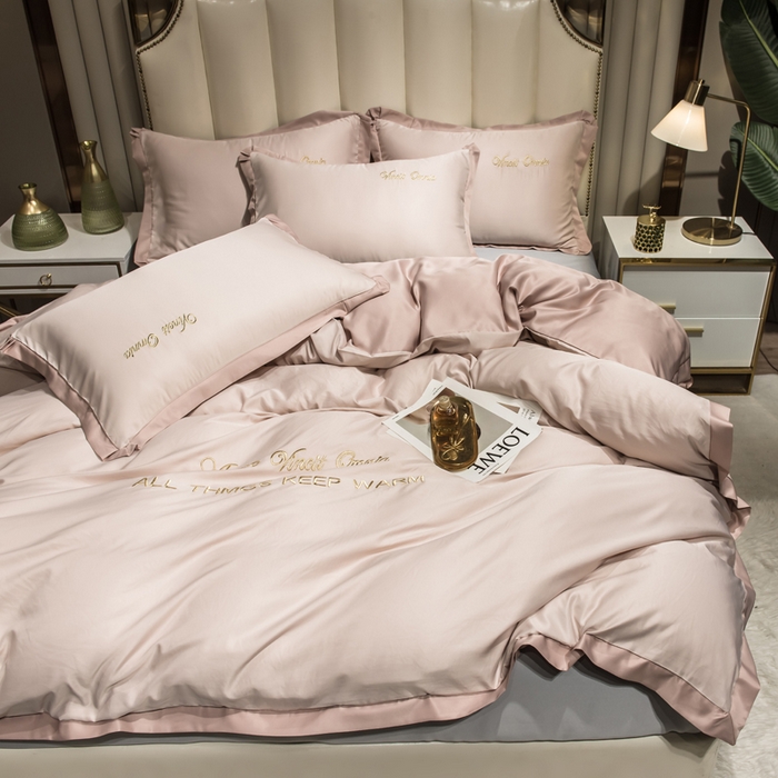 91家纺网 家纺一手货源 找家纺 丝印良品 2026新款水洗真丝盛夏系列四件套单被套四件套 粉玉香槟