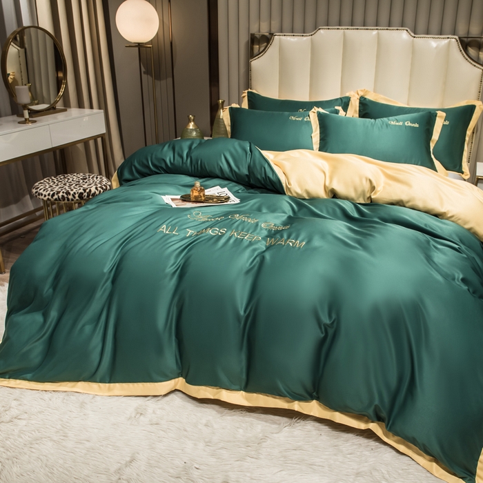 91家纺网 家纺一手货源 找家纺 丝印良品 2026新款水洗真丝盛夏系列四件套单被套四件套 宝石绿