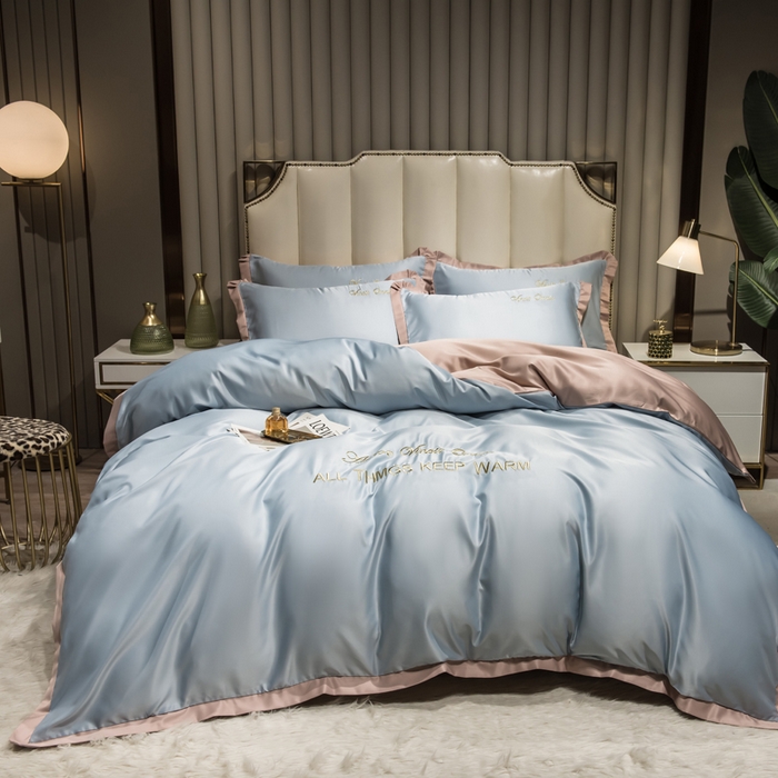 91家纺网 家纺一手货源 找家纺 丝印良品 2026新款水洗真丝盛夏系列四件套单被套四件套 月光蓝
