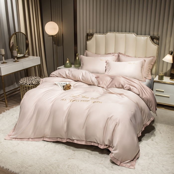 91家纺网 家纺一手货源 找家纺 丝印良品 2026新款水洗真丝盛夏系列四件套单被套四件套 粉玉香槟