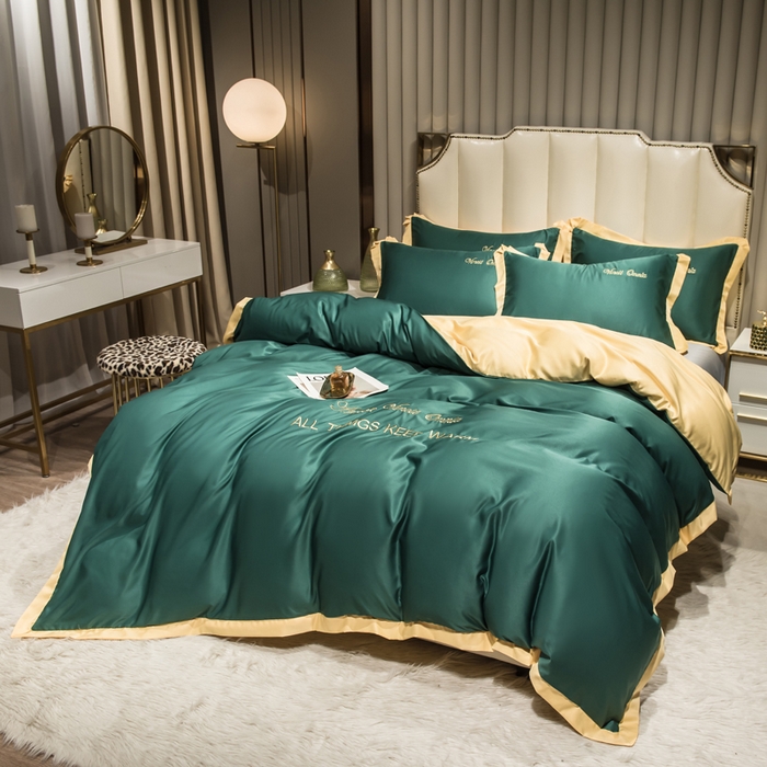 91家纺网 家纺一手货源 找家纺 丝印良品 2026新款水洗真丝盛夏系列四件套单被套四件套 宝石绿