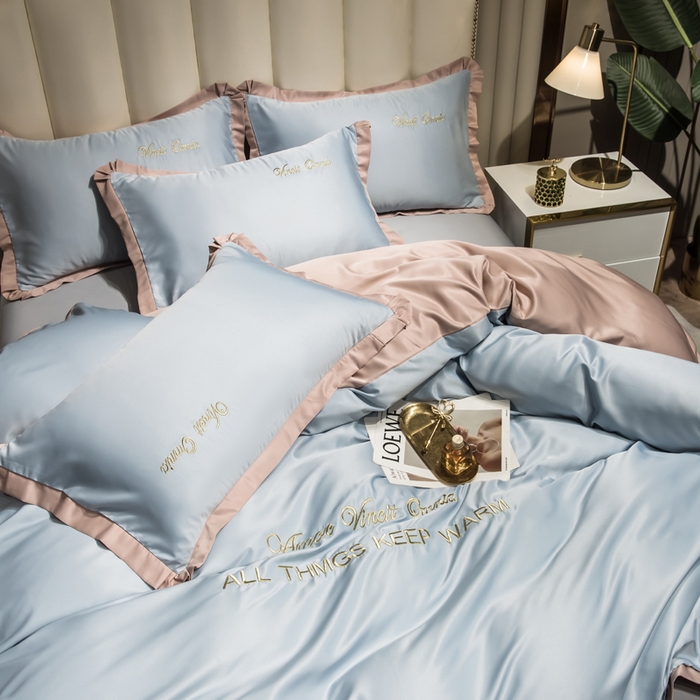 91家纺网 家纺一手货源 找家纺 丝印良品 2026新款水洗真丝盛夏系列四件套单被套四件套 月光蓝