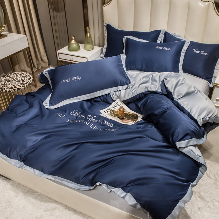 91家纺网 家纺一手货源 找家纺 丝印良品 2026新款水洗真丝盛夏系列四件套单被套四件套 宾利蓝