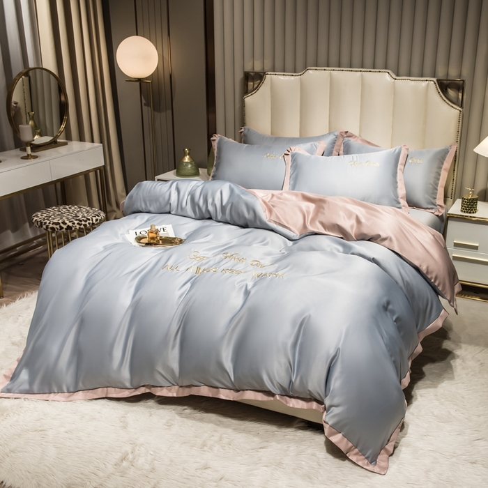 91家纺网 家纺一手货源 找家纺 丝印良品 2026新款水洗真丝盛夏系列四件套单被套四件套 北卡蓝