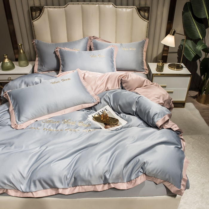 91家纺网 家纺一手货源 找家纺 丝印良品 2026新款水洗真丝盛夏系列四件套单被套四件套 北卡蓝