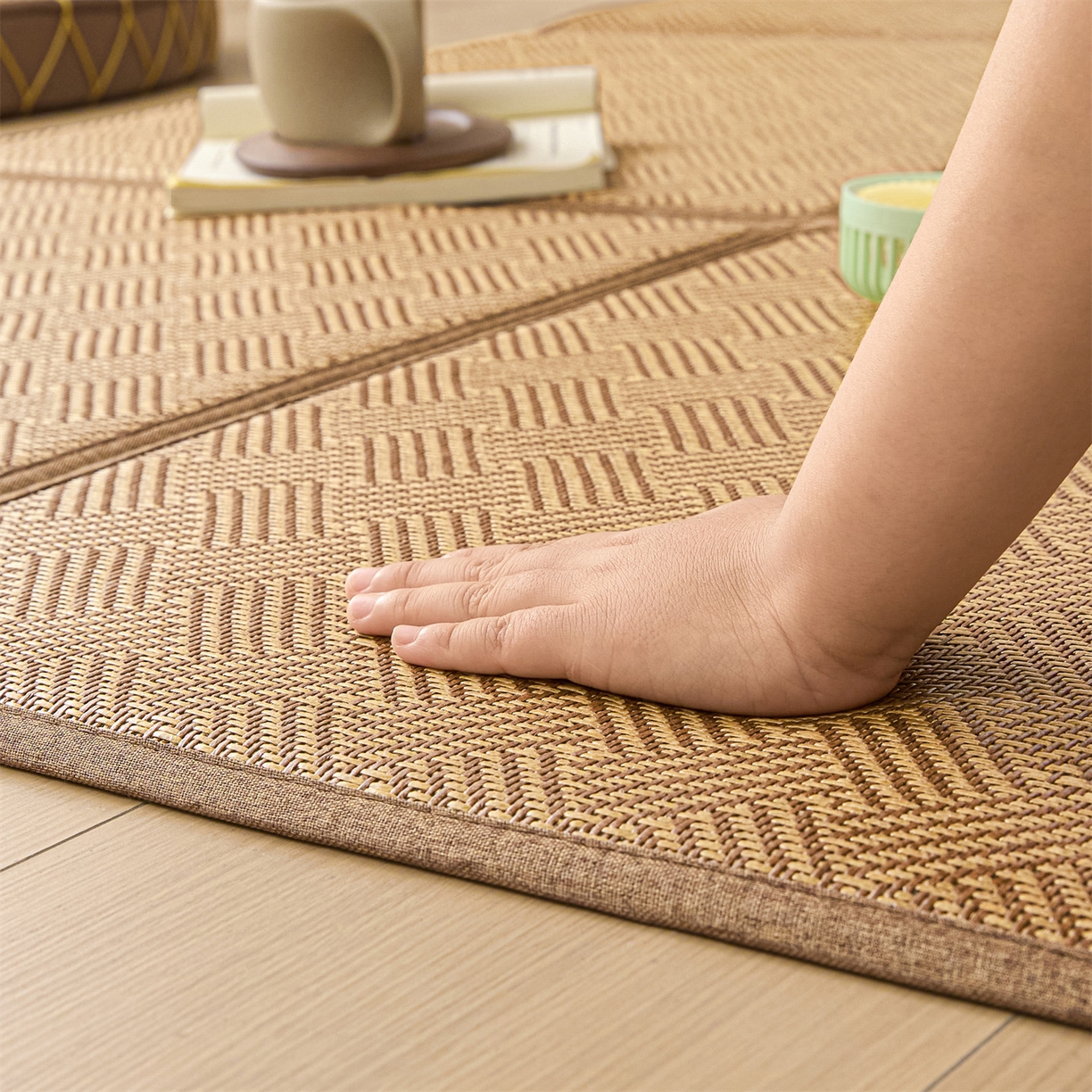 91家纺网 家纺一手货源 找家纺 新太阳蚊帐 2026新款夏季拼接地垫 棕韵雅舍