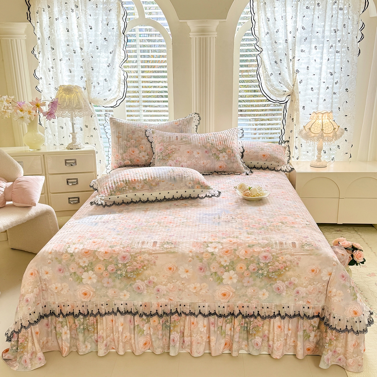 91家纺网 家纺一手货源 找家纺 丝印良品 2026新款凉感丝夹棉床盖款三件套 烟水花雾