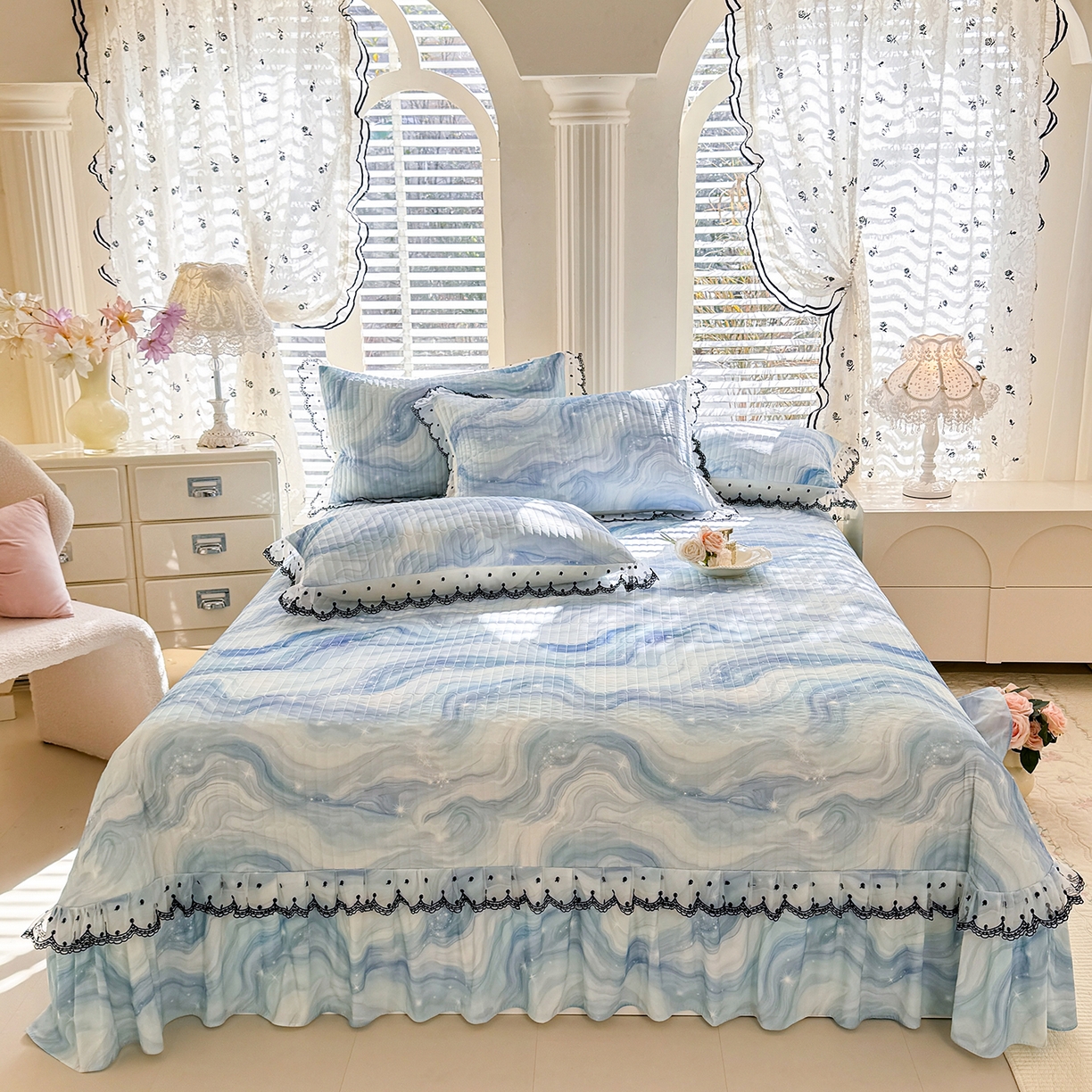 91家纺网 家纺一手货源 找家纺 丝印良品 2026新款凉感丝夹棉床盖款三件套 星河好眠