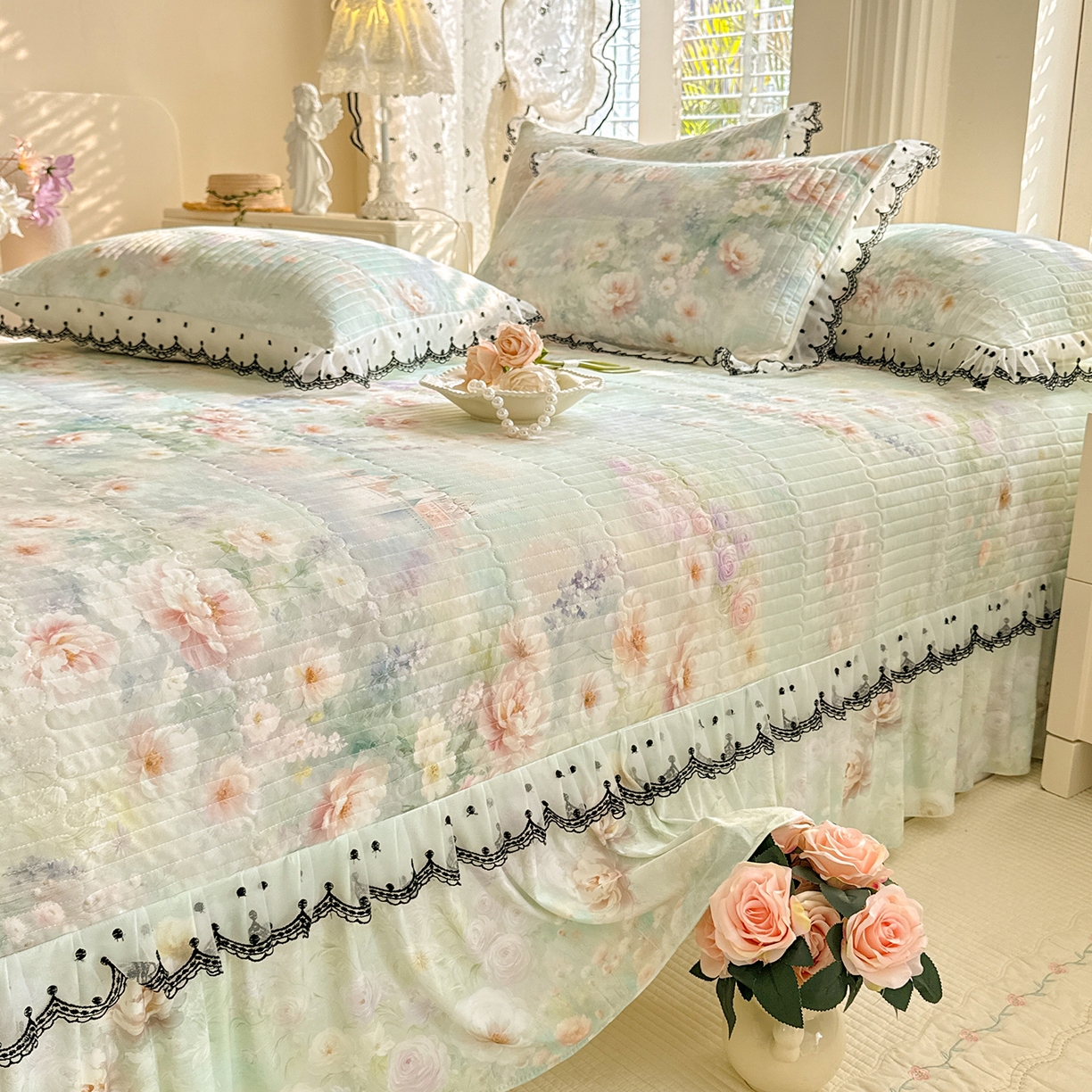 91家纺网 家纺一手货源 找家纺 丝印良品 2026新款凉感丝夹棉床盖款三件套 向阳花开