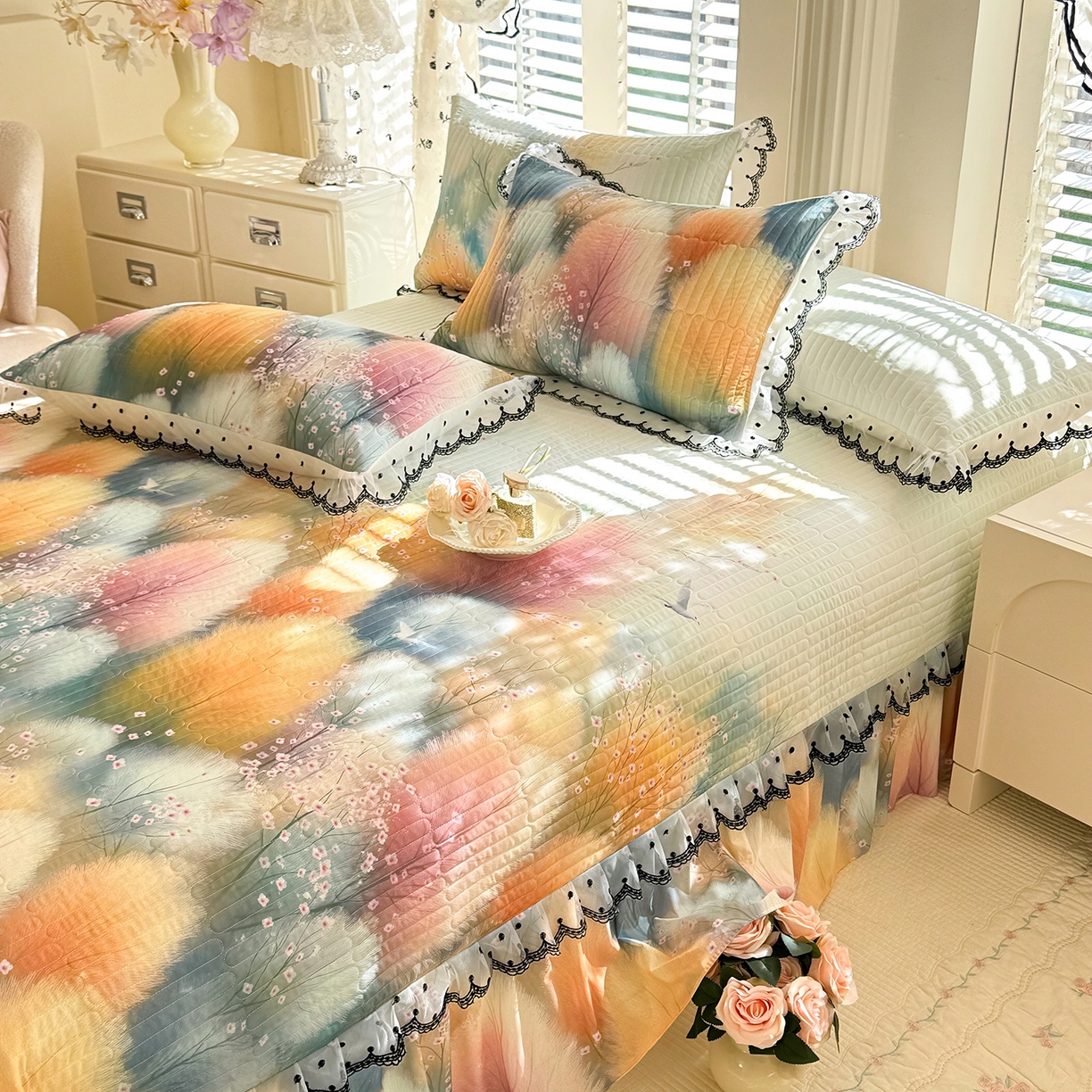 丝印良品 2026新款凉感丝夹棉床盖款三件套 空谷幽兰