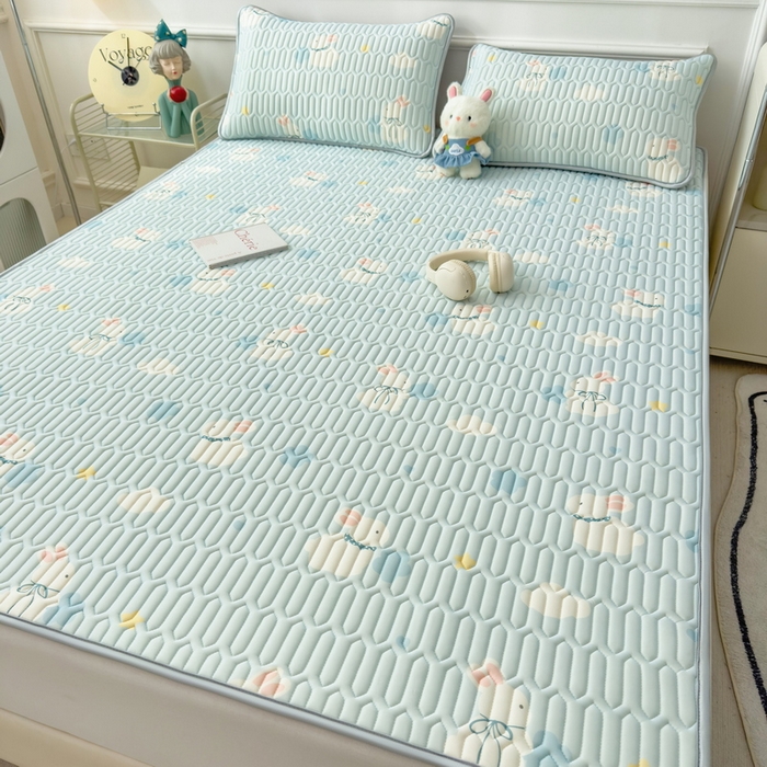 丝羽坊 2026新款高密凉感丝印花乳胶凉席-平铺款 小白兔