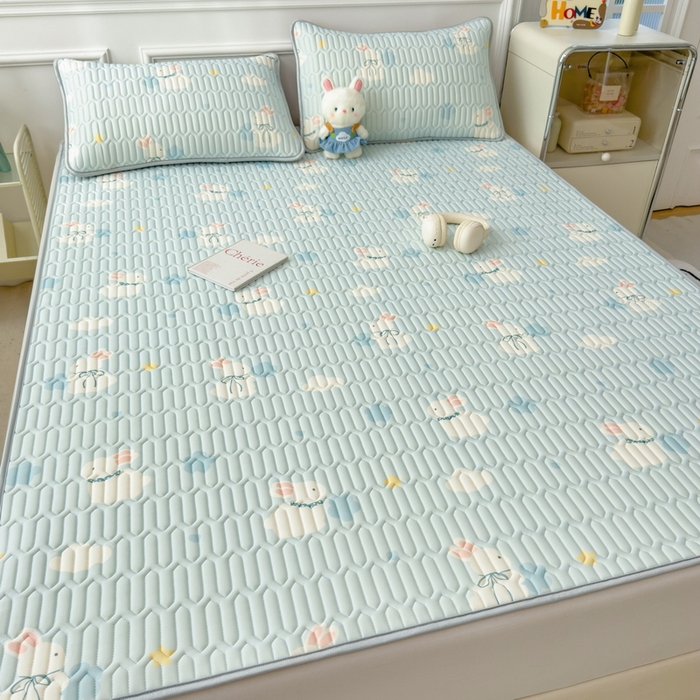 91家纺网 家纺一手货源 找家纺 丝羽坊 2026新款高密凉感丝印花乳胶凉席-平铺款 小白兔