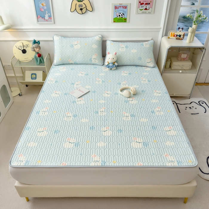 91家纺网 家纺一手货源 找家纺 丝羽坊 2026新款高密凉感丝印花乳胶凉席-平铺款 小白兔