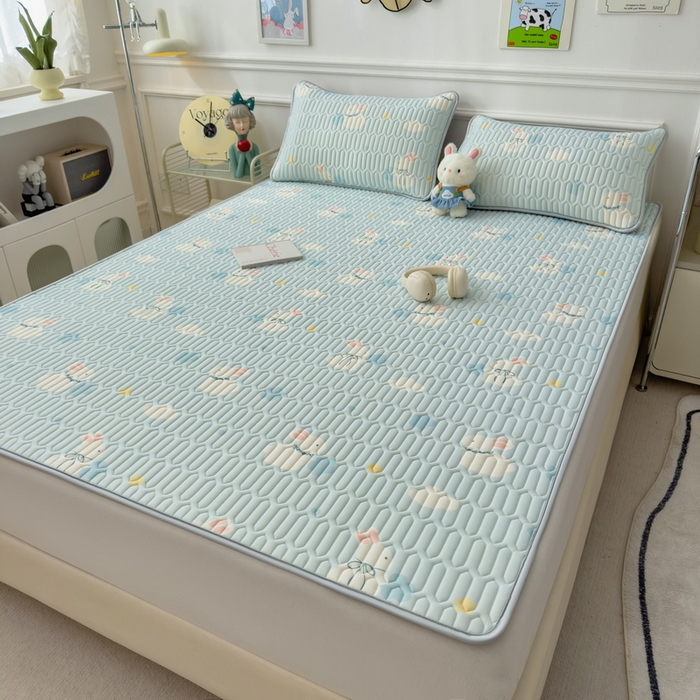 91家纺网 家纺一手货源 找家纺 丝羽坊 2026新款高密凉感丝印花乳胶凉席-平铺款 小白兔