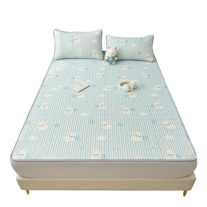 91家纺网 家纺一手货源 找家纺 丝羽坊 2026新款高密凉感丝印花乳胶凉席-平铺款 小白兔