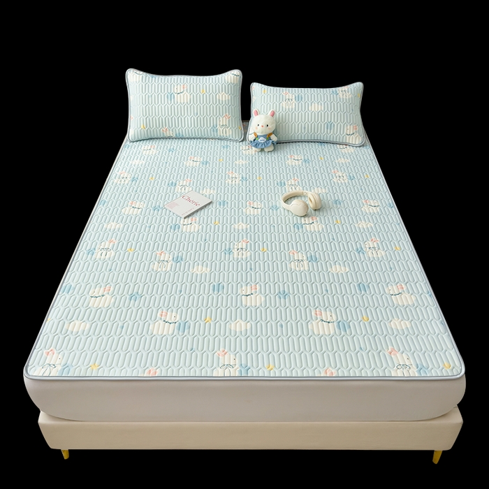 91家纺网 家纺一手货源 找家纺 丝羽坊 2026新款高密凉感丝印花乳胶凉席-平铺款 小白兔