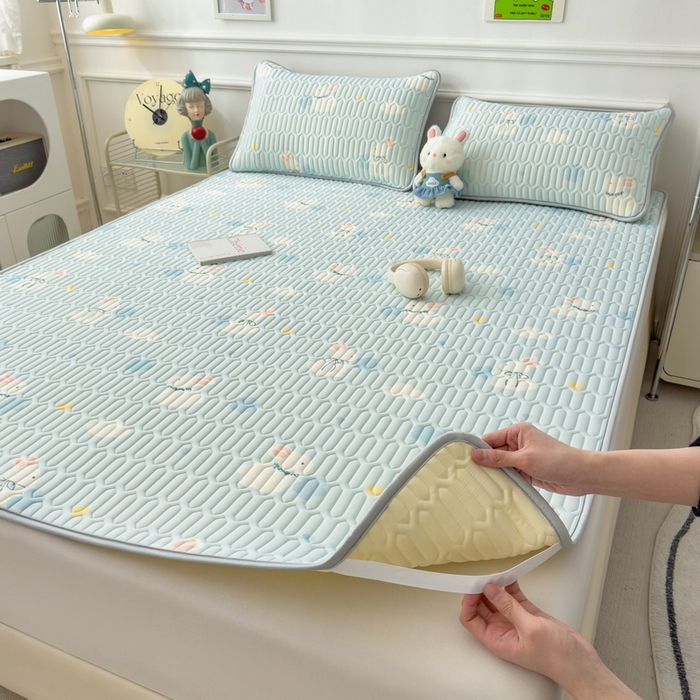 91家纺网 家纺一手货源 找家纺 丝羽坊 2026新款高密凉感丝印花乳胶凉席-平铺款 小白兔