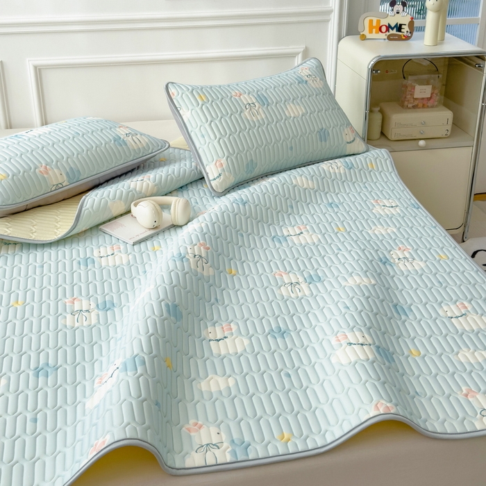 91家纺网 家纺一手货源 找家纺 丝羽坊 2026新款高密凉感丝印花乳胶凉席-平铺款 小白兔