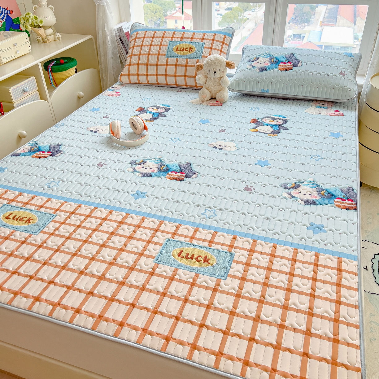 丝羽坊 2026新款高密凉感丝印花乳胶凉席-平铺款 小企鹅