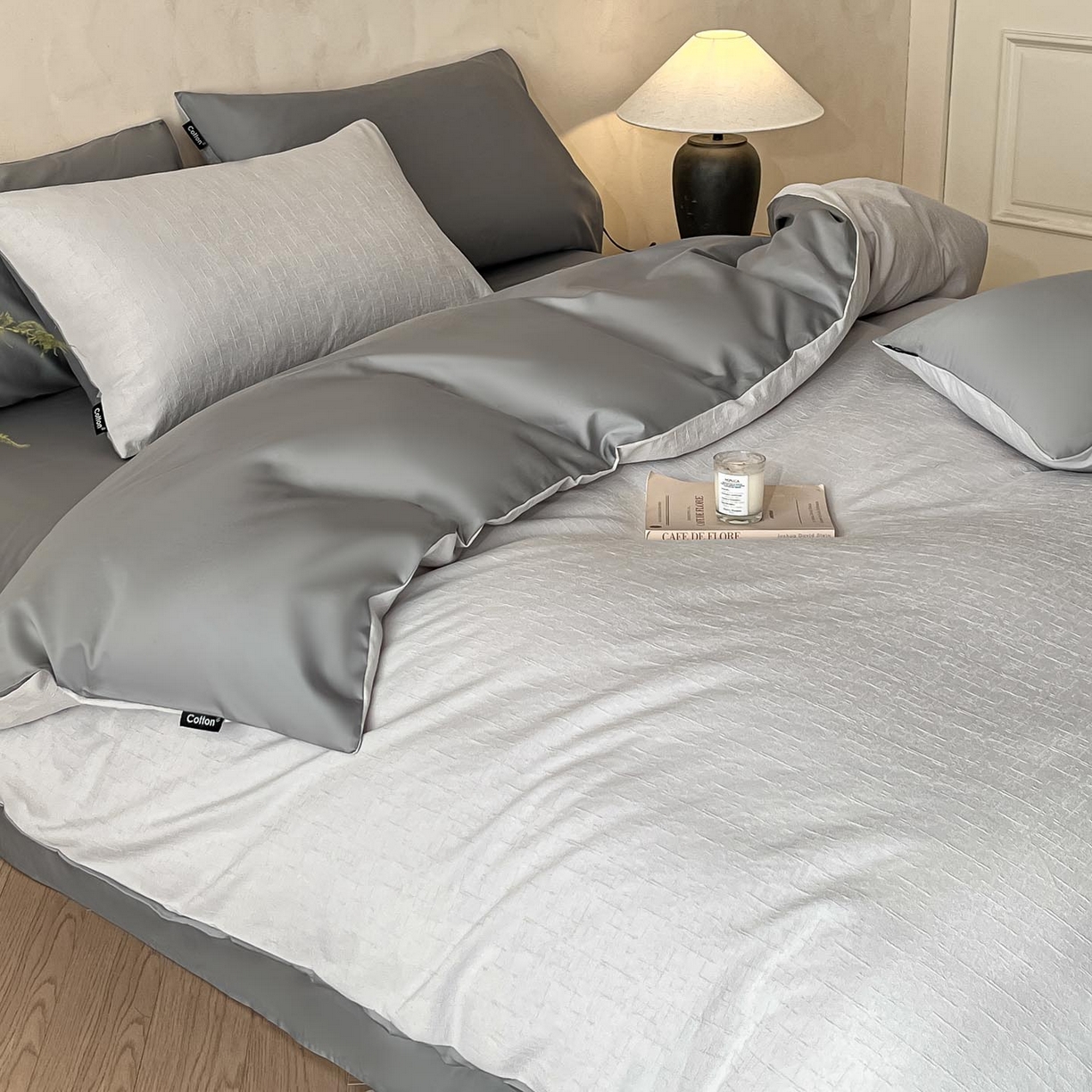 91家纺网 家纺一手货源 找家纺 2026春夏新款全棉提花浮雕四件套 凌维-灰