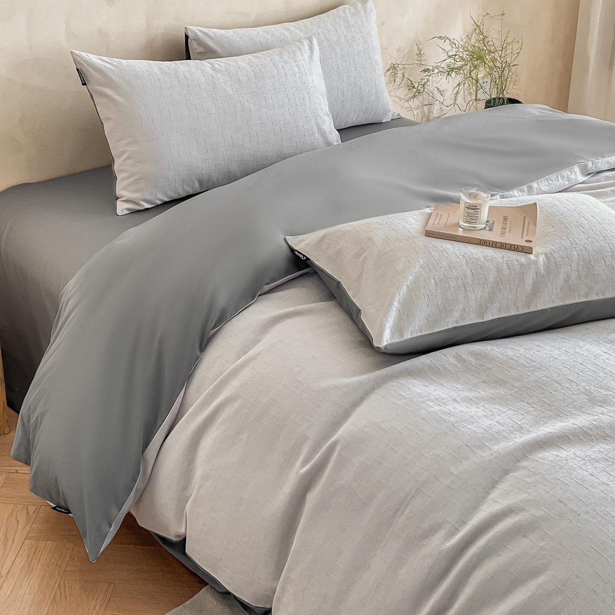 91家纺网 家纺一手货源 找家纺 2026春夏新款全棉提花浮雕四件套 凌维-灰