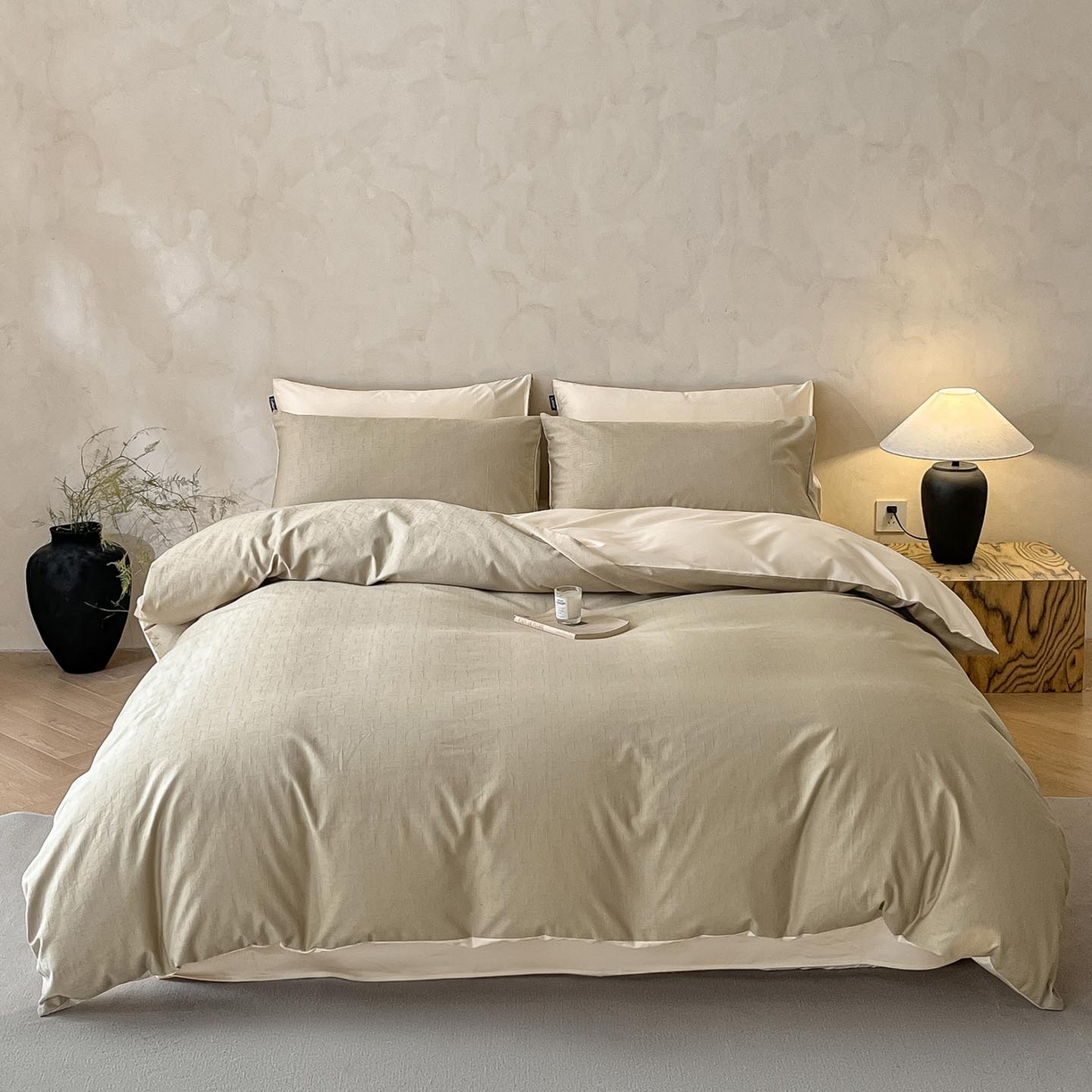 91家纺网 家纺一手货源 找家纺 2026春夏新款全棉提花浮雕四件套 凌维-绿