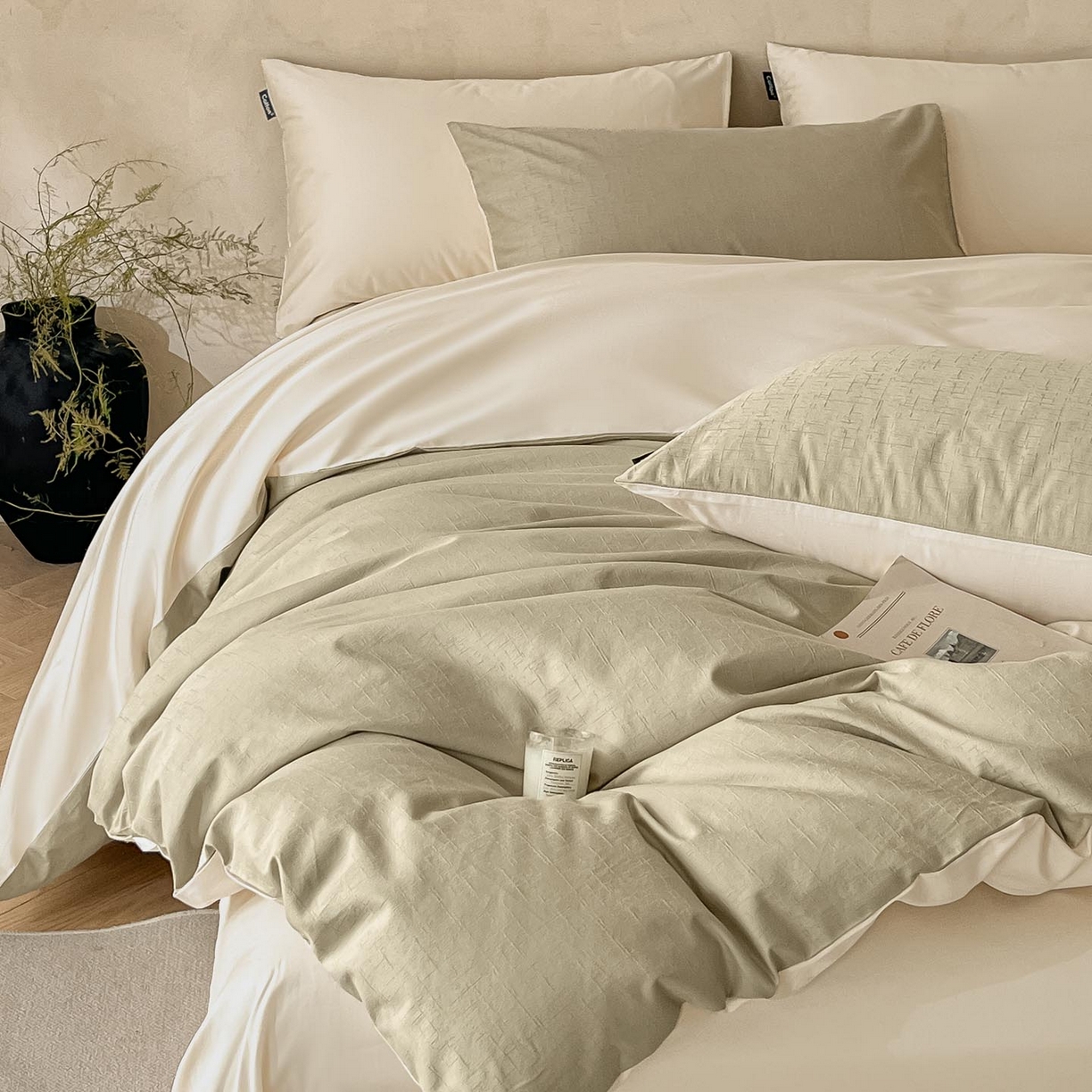 91家纺网 家纺一手货源 找家纺 2026春夏新款全棉提花浮雕四件套 凌维-绿