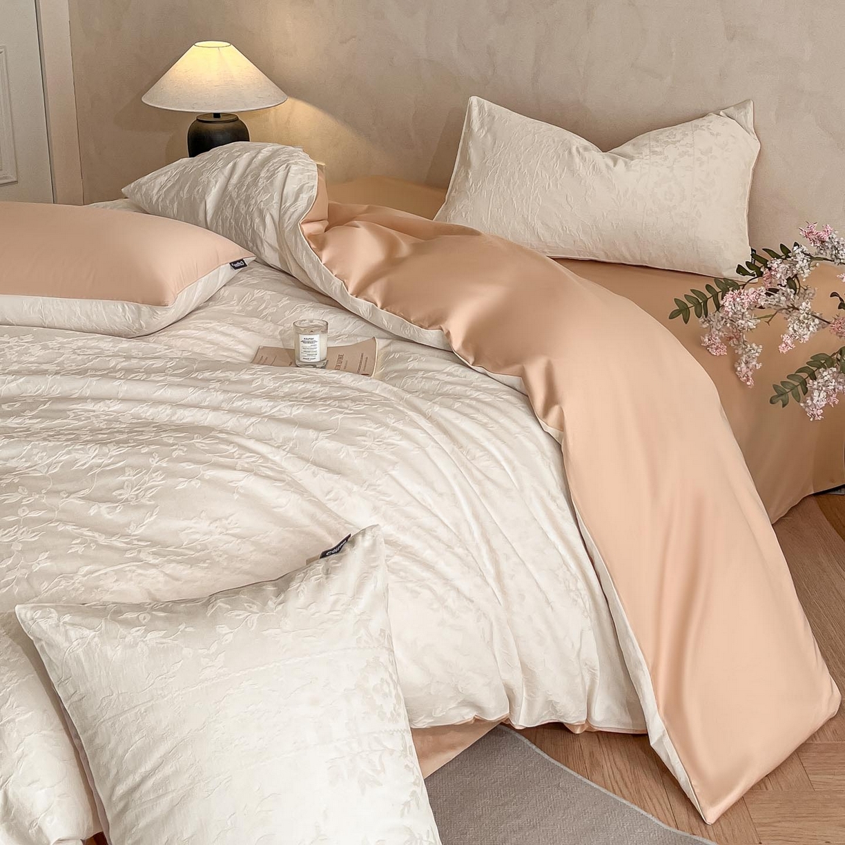 91家纺网 家纺一手货源 找家纺 2026春夏新款全棉提花浮雕四件套 沁语-奶白